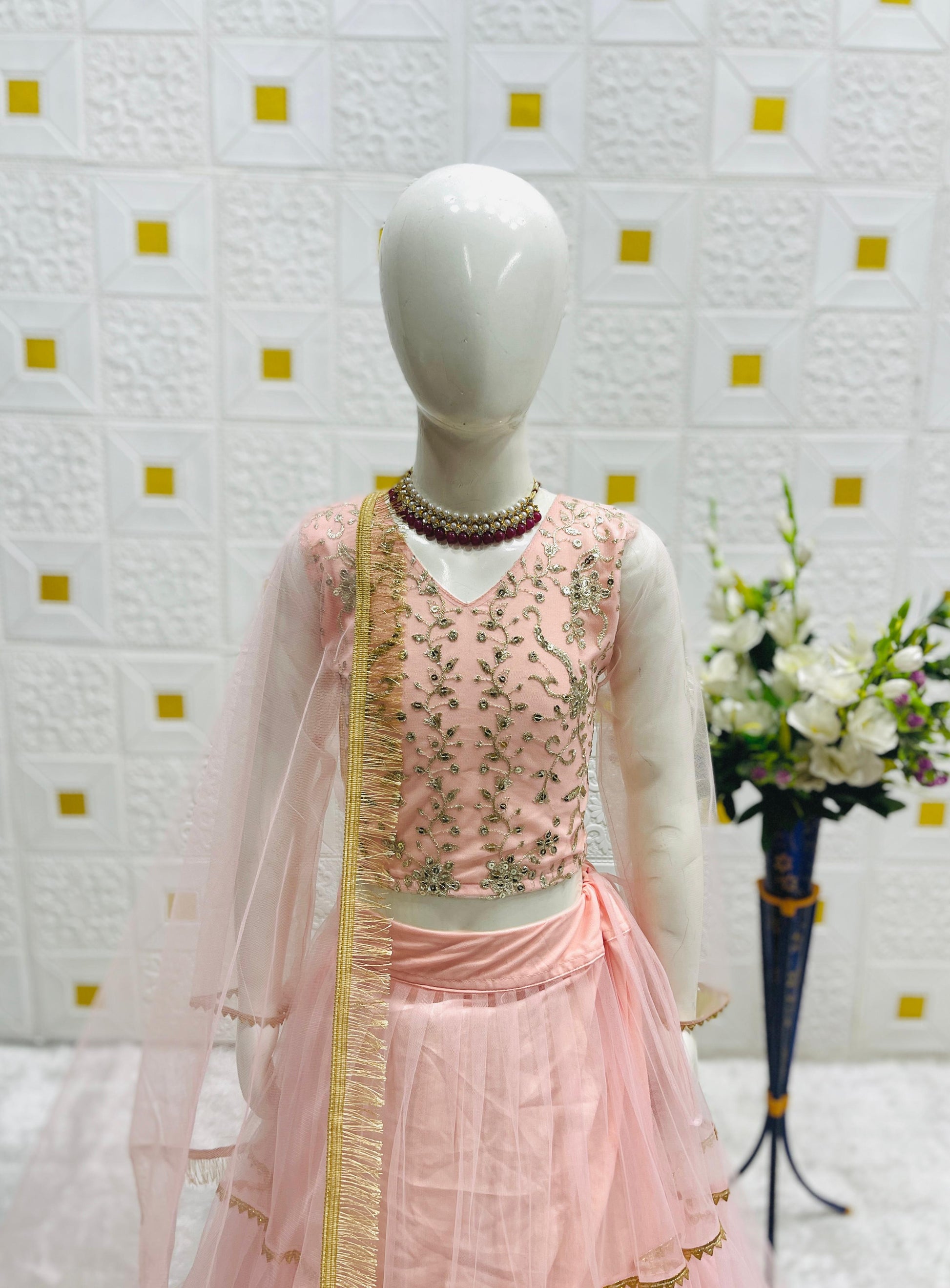 Product Image - Designer Lahenga-Choli Set for Girls with Butterfly Net