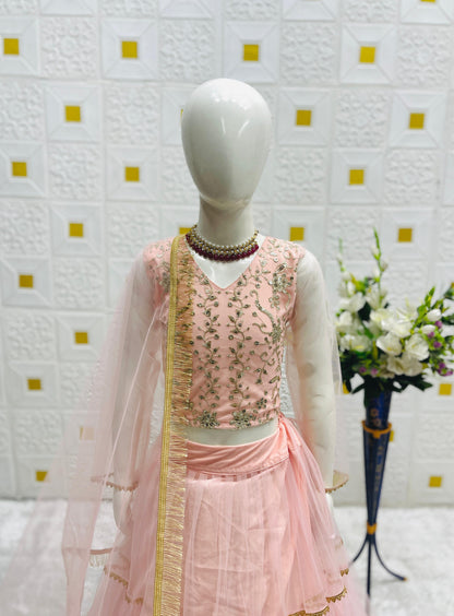 Product Image - Designer Lahenga-Choli Set for Girls with Butterfly Net