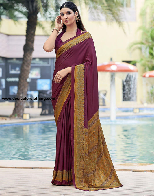 Yellow Printed Silk Saree