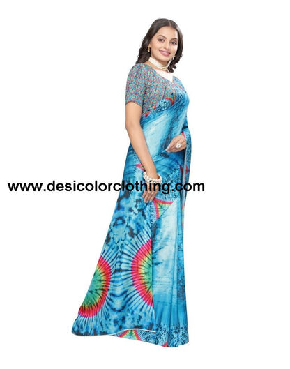 Blue Printed Silk Saree