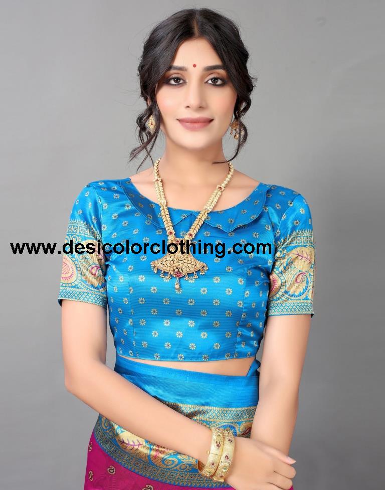Rani Pink Printed Silk Saree