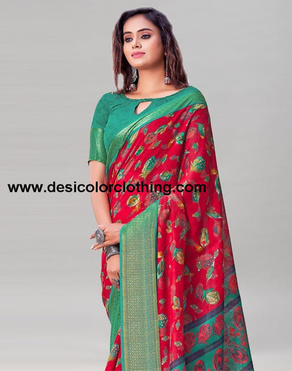 Red Cotton Printed Saree | 1970S7660