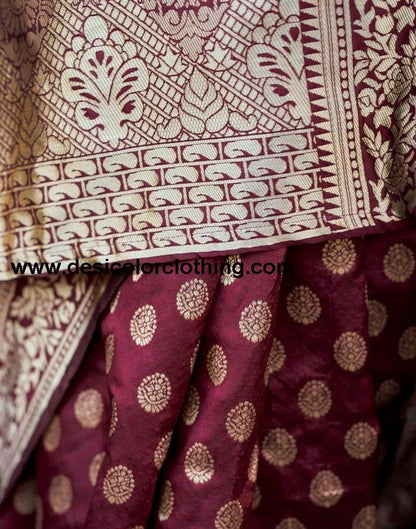 Dark Maroon Silk Weaving Saree