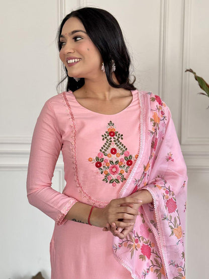 Product Image - Elegant Embroidered Kurti Set with Silk Dupatta