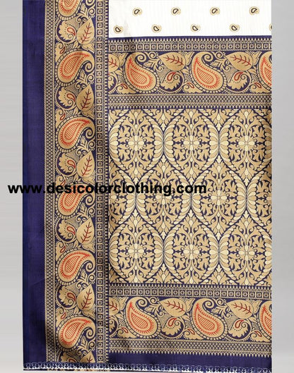 White Printed Silk Saree
