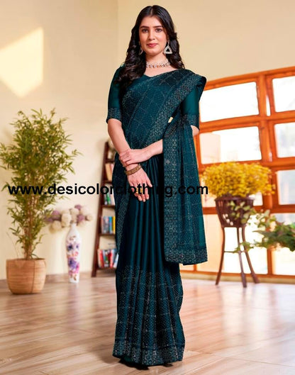 Sea Blue Georgette Plain Saree