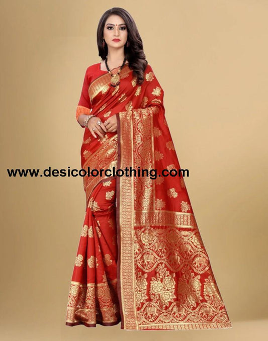 Red Jacquard Banarasi Silk Saree