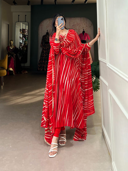 Product Image - Elegant Georgette Gown with Leheriya Print - Festive Wear