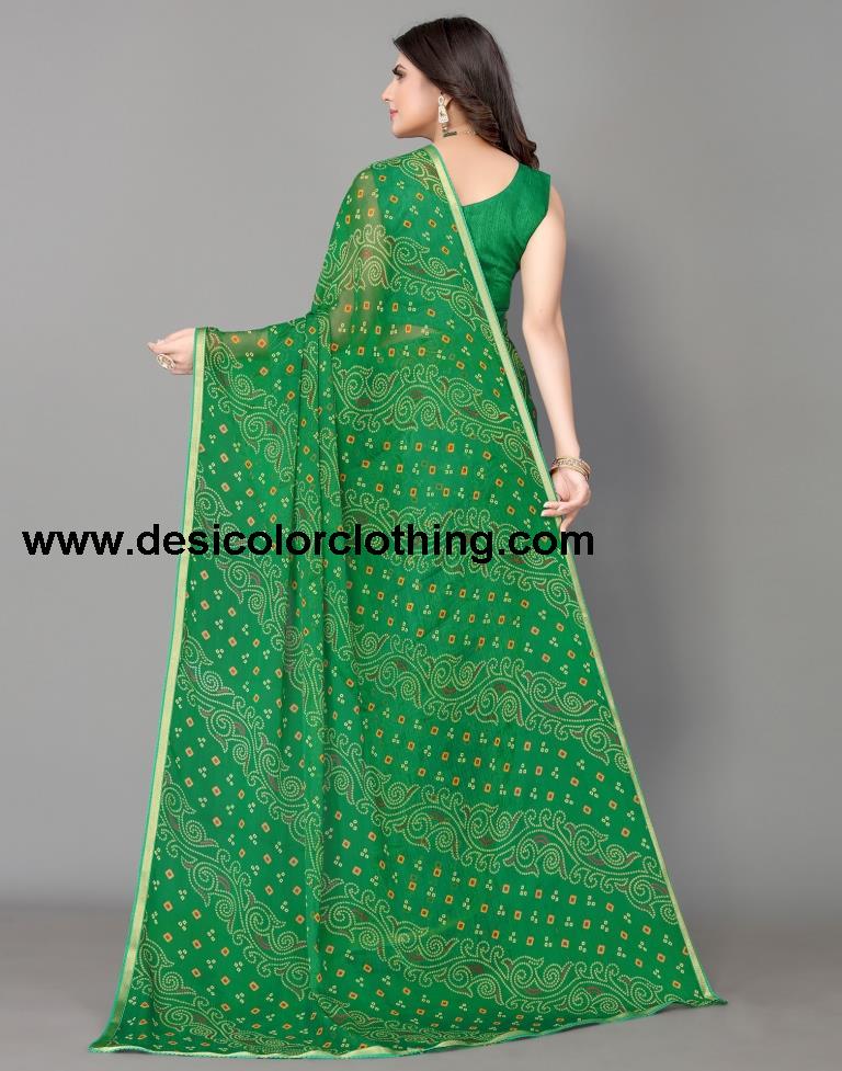 Green Bandhani Printed Saree