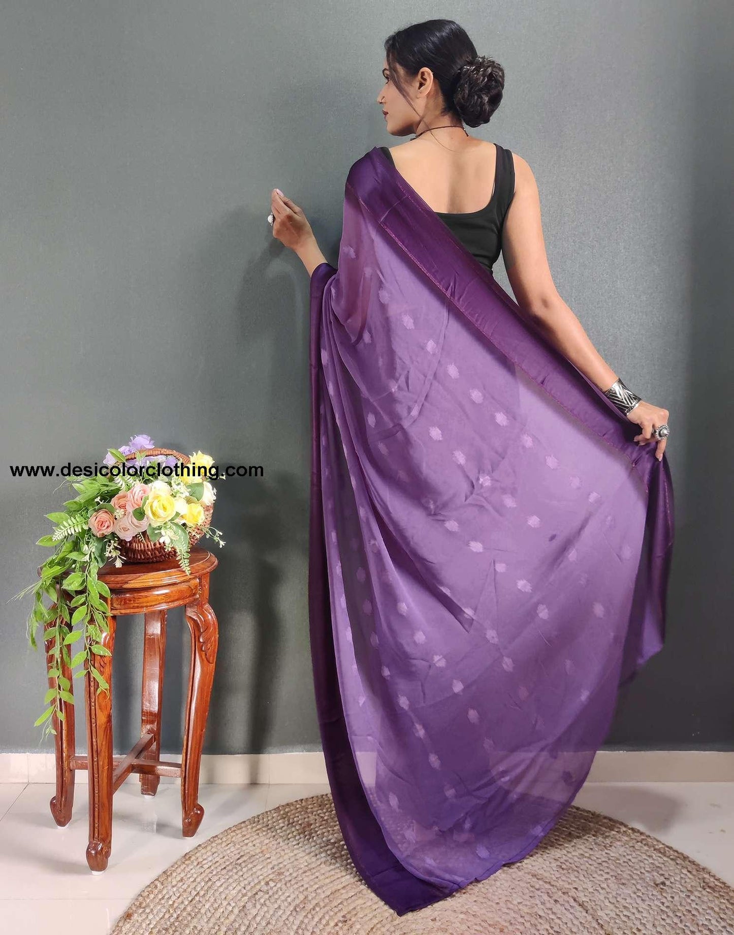 Pastel Purple Plain Georgette Pre-draped Saree