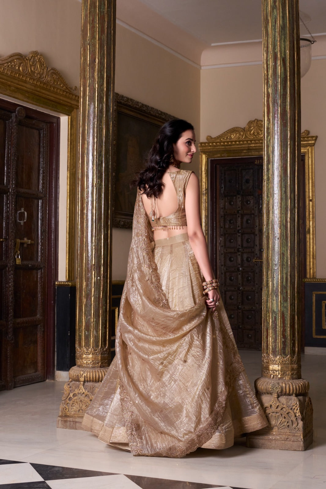 Product Image - Elegant Gold Crush Ethnic Lehenga Set