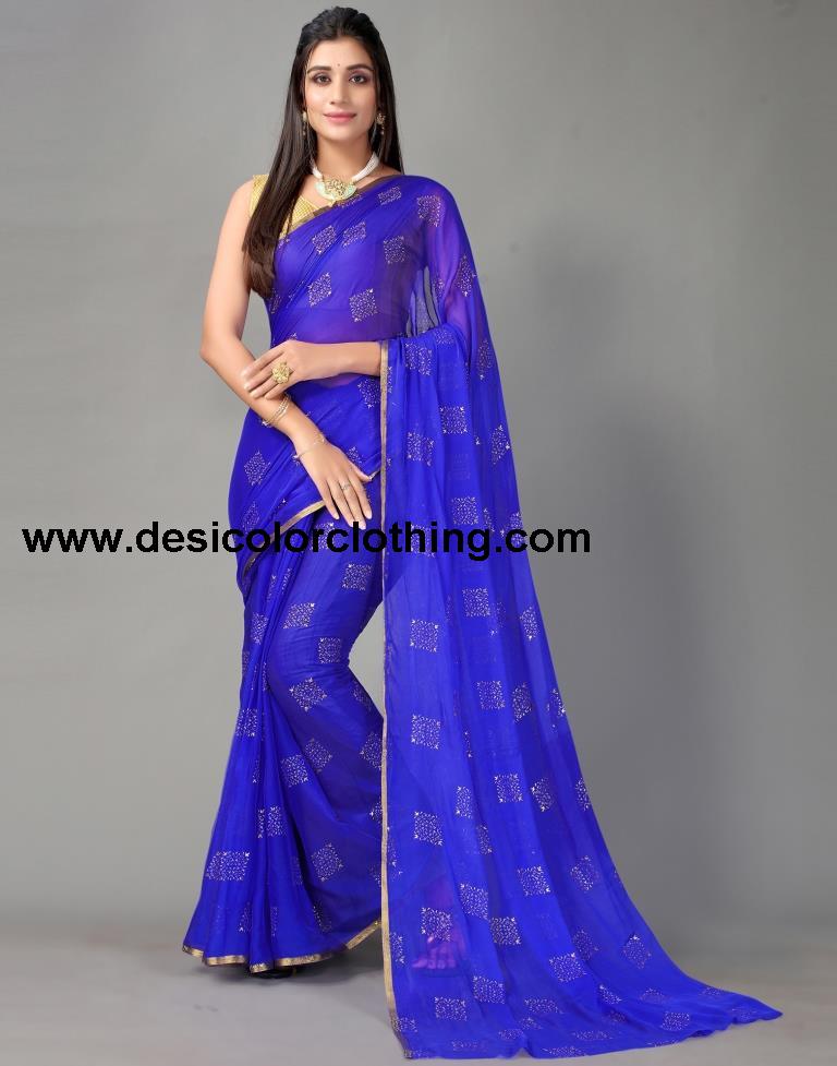 Royal Blue Chiffon Saree