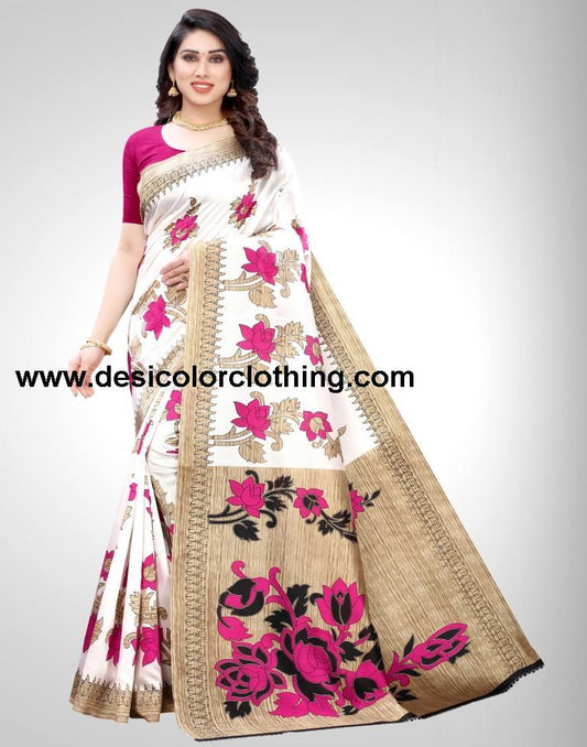 White Coloured Poly Silk Printed Partywear saree