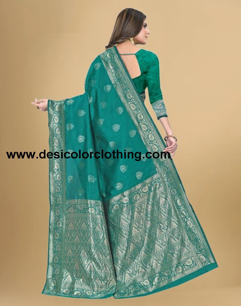 Rama Green Jacquard Banarasi Silk Saree