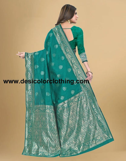 Rama Green Jacquard Banarasi Silk Saree