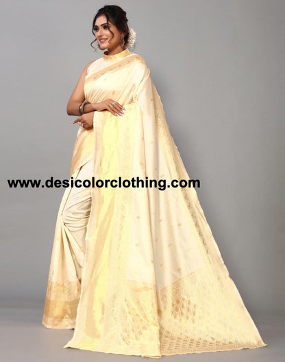 White Weaving Silk Saree