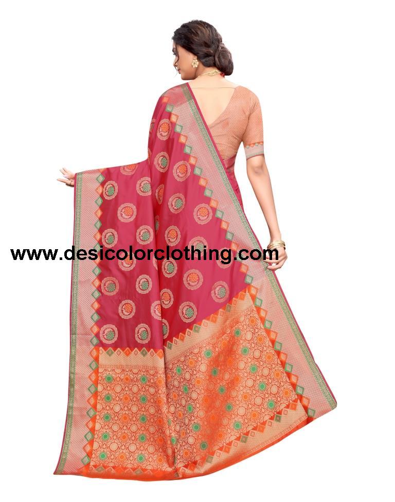 Pink Coloured Poly Silk Jacquard Partywear saree