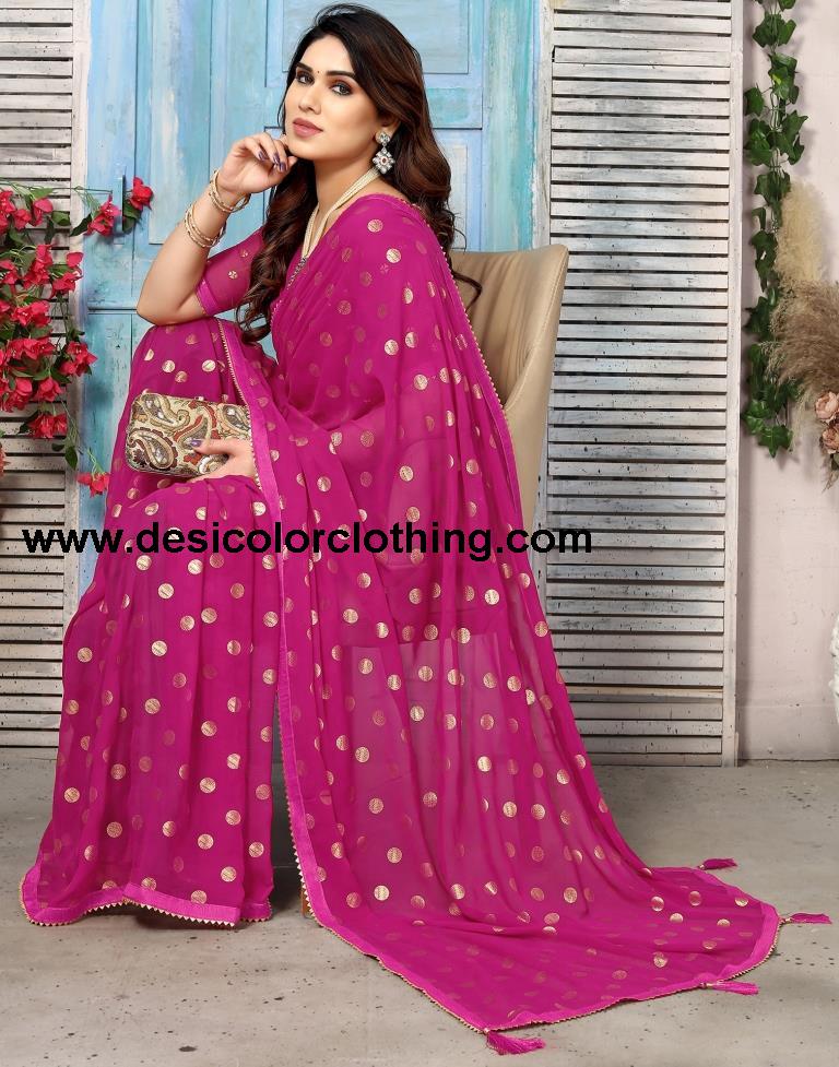 Rani Pink Georgette Printed Saree