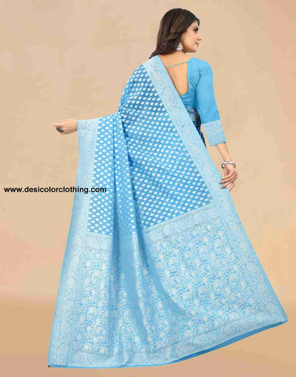 Blue Cotton Plain Saree