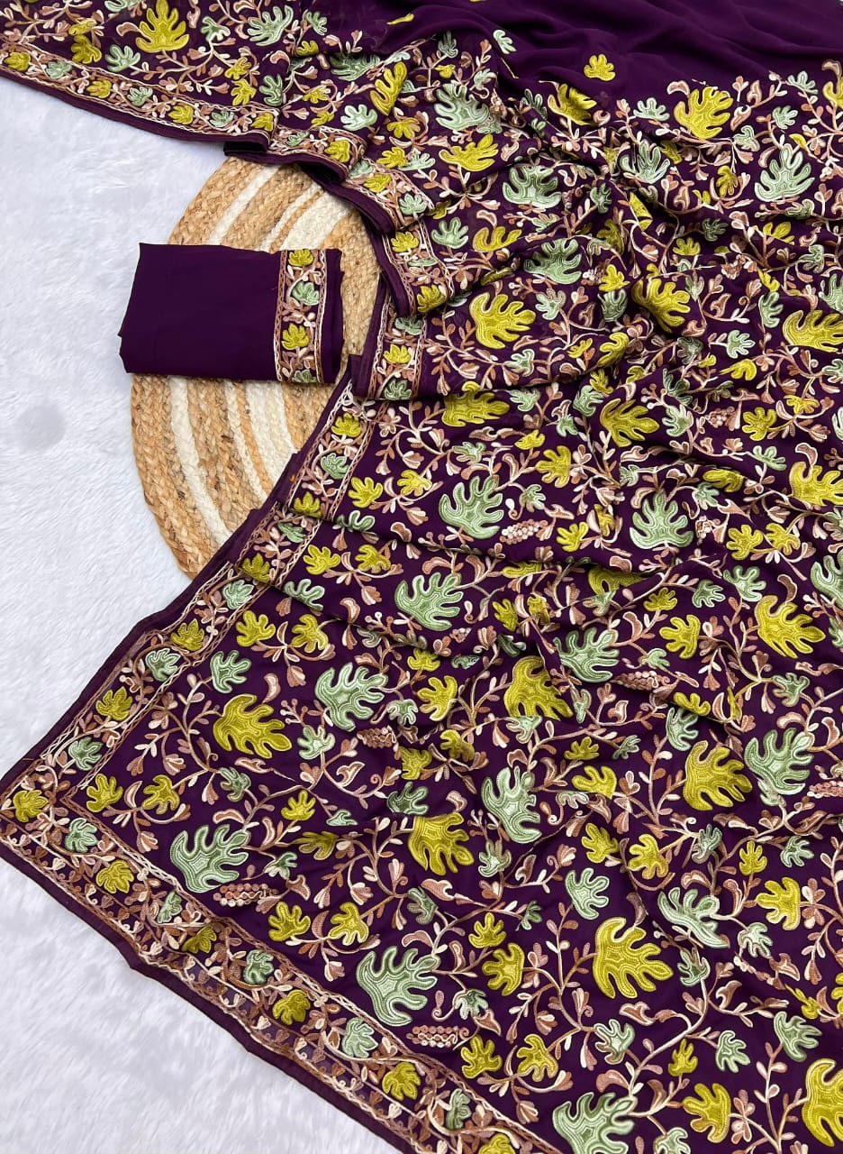 Product Image - Elegant Designer Georgette Saree with Kashmiri Work | Festive Wear