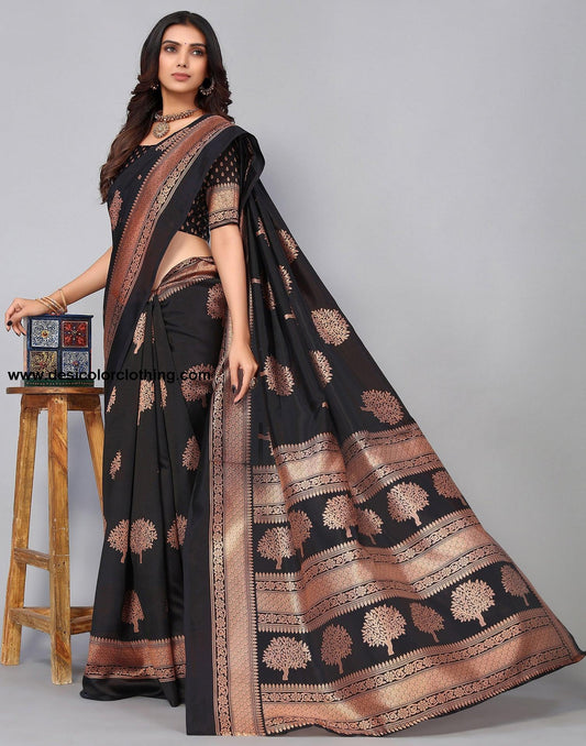 Black Silk Printed Saree