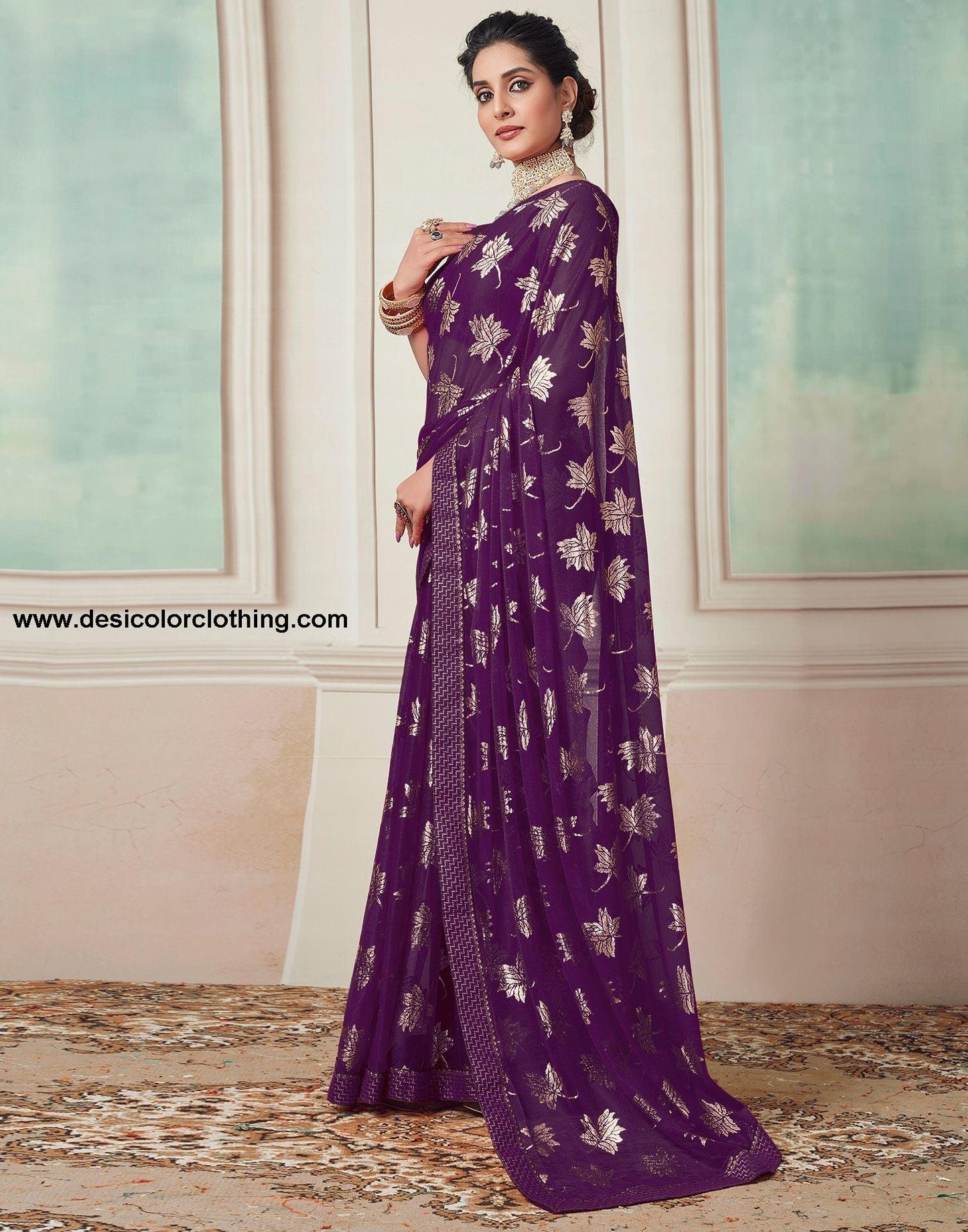 Dark Purple Plain Lycra Saree