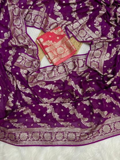 Product Image - Elegant Viscose Georgette Saree with Zari Weaving - Festive Wear