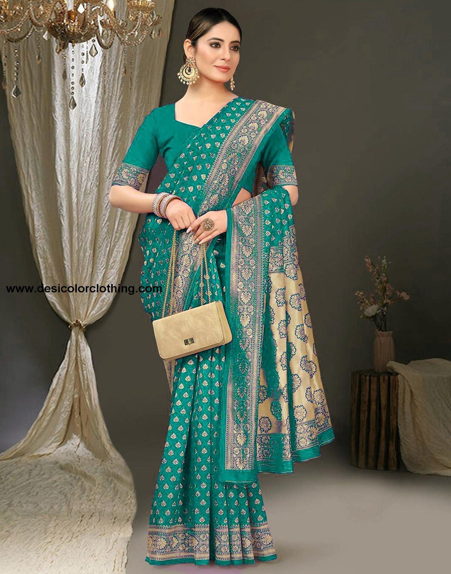 Rama Green Jacquard Silk Saree