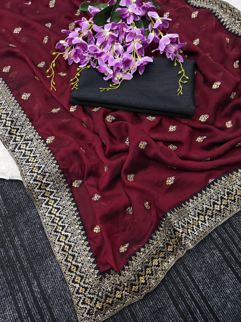 Soft Rich Pure Black Rangoli Silk
