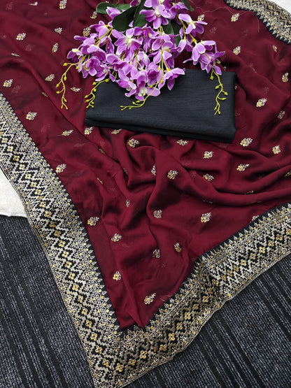 Soft Rich Pure Black Rangoli Silk