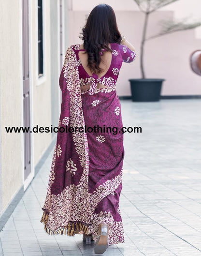 Dark Purple Silk Printed Saree