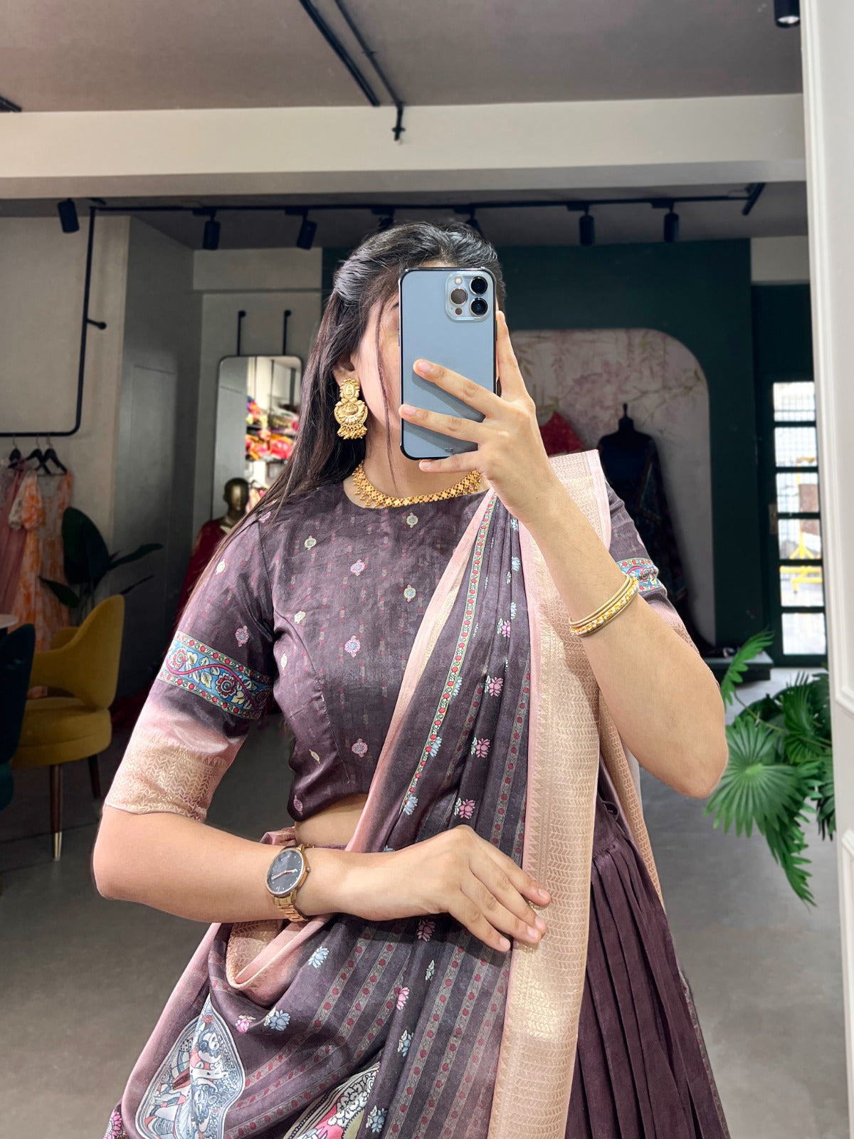 Product Image - Exquisite Kalamkari Print Lehenga Set in Dola Silk