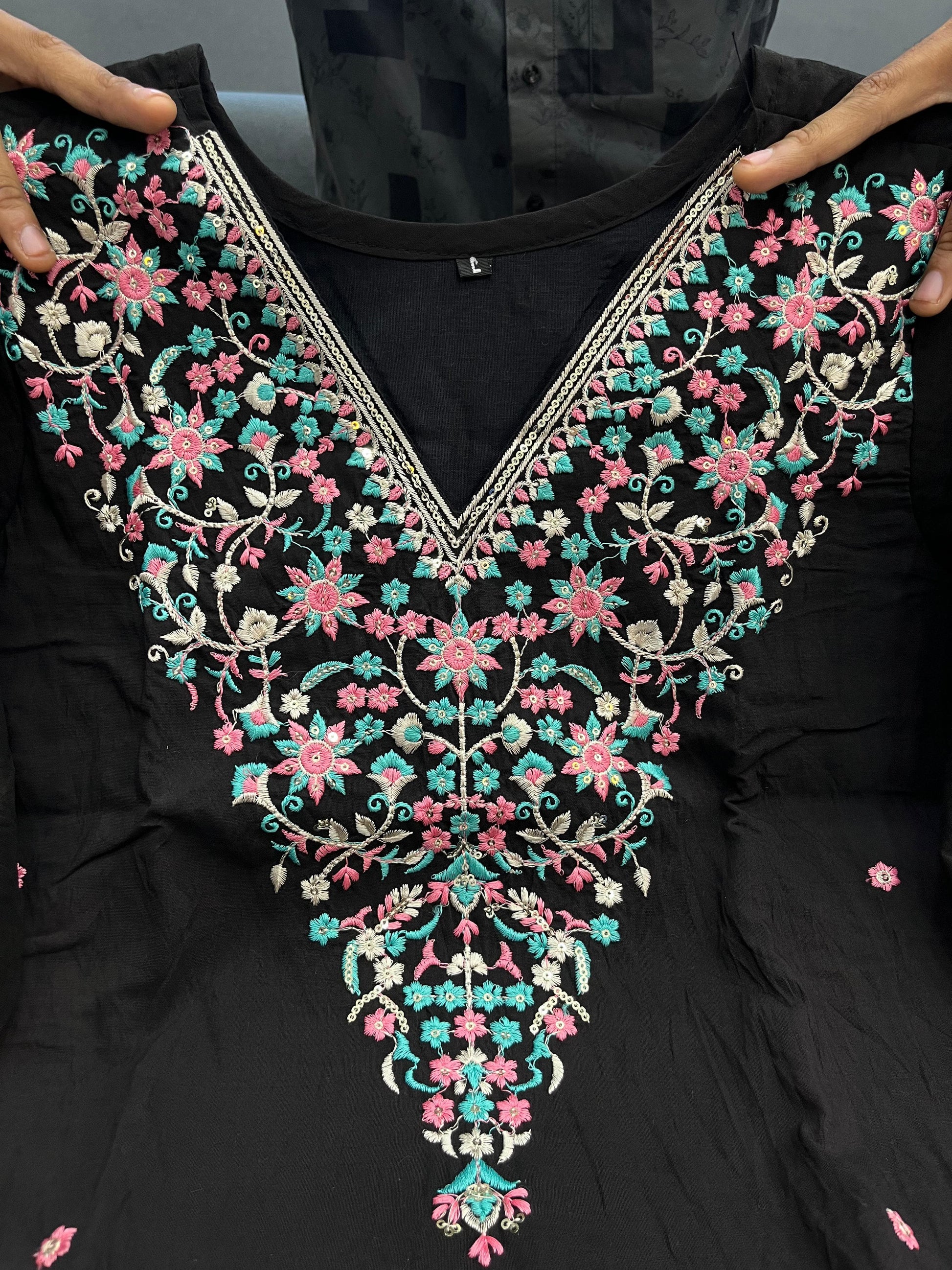 Product Image - Elegant Embroidered Kurti Set – Premium Banana Silk in 3 Stunning Colors