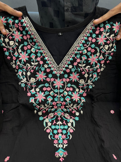 Product Image - Elegant Embroidered Kurti Set – Premium Banana Silk in 3 Stunning Colors