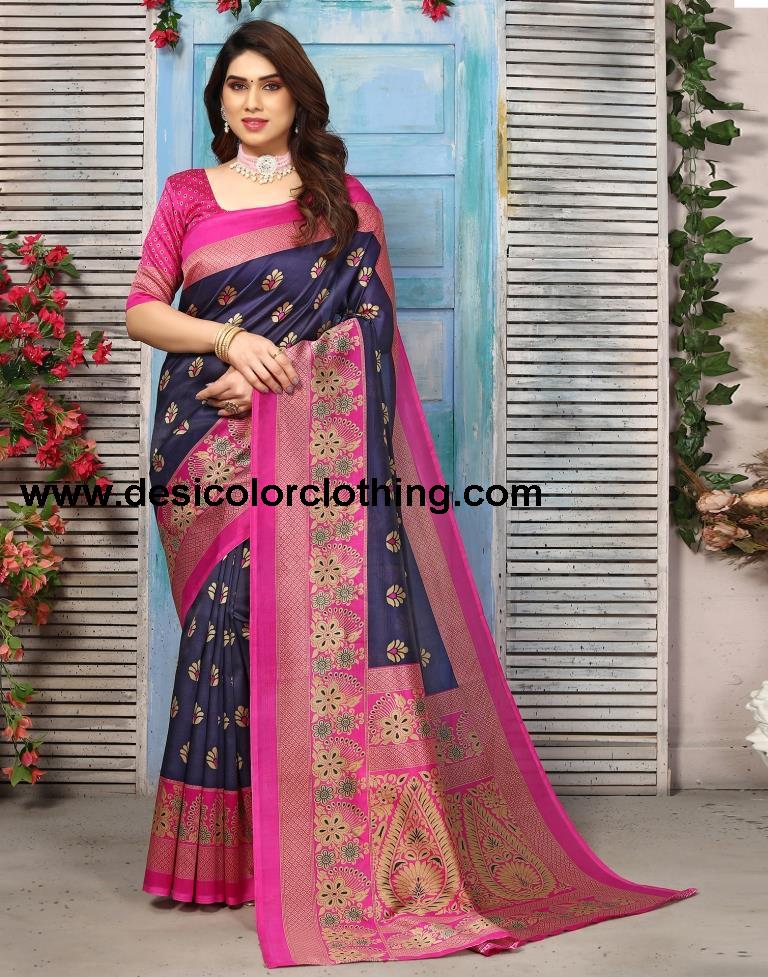Blue Silk Printed Saree