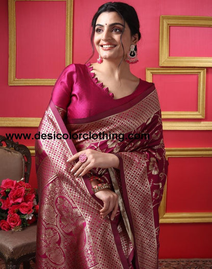 Dark Magenta Silk Plain Saree