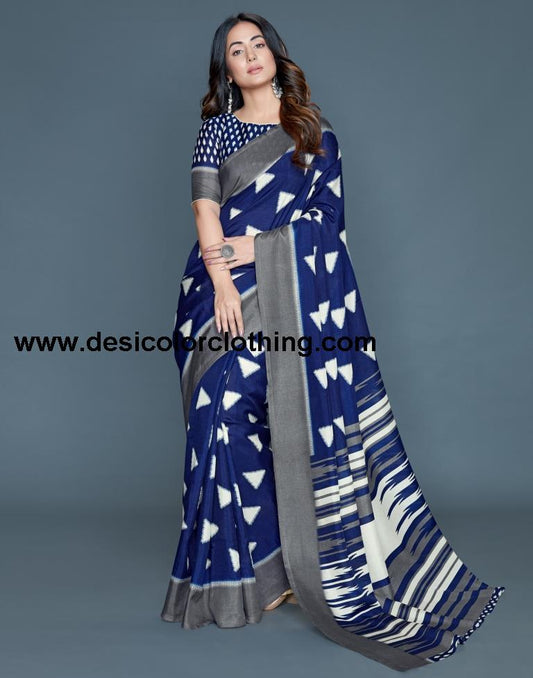 Blue Coloured Poly Silk Printed Casual saree