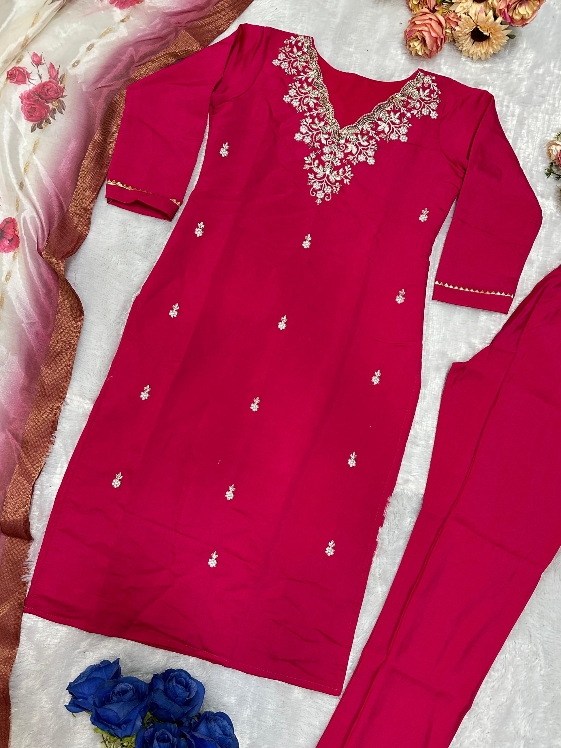 Product Image - Designer Party Wear Top and Pant Set with Fancy Dupatta
