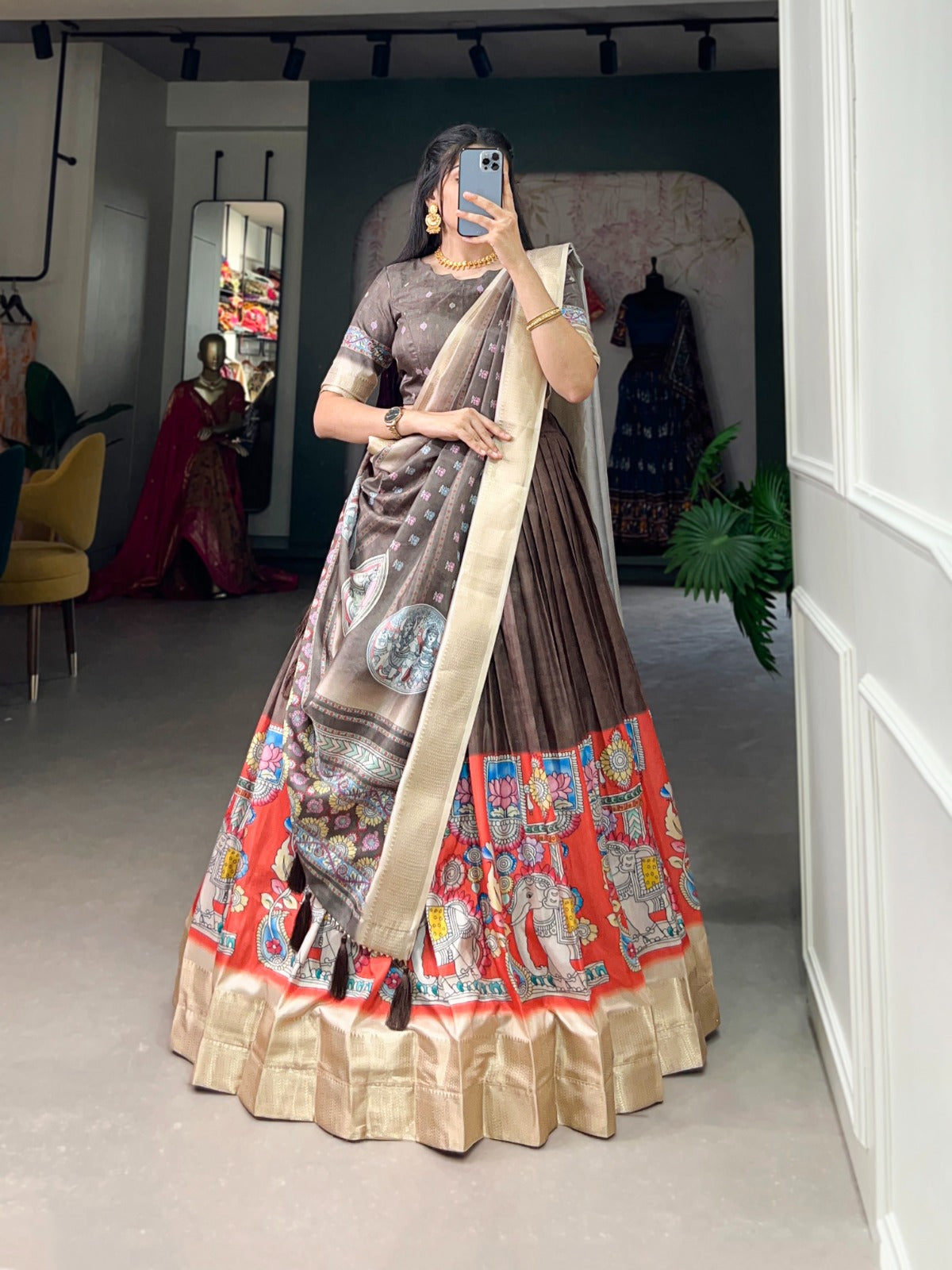 Product Image - Exquisite Kalamkari Print Lehenga Set in Dola Silk