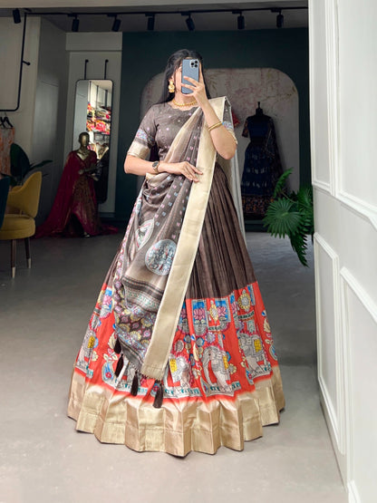 Product Image - Exquisite Kalamkari Print Lehenga Set in Dola Silk