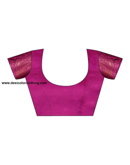 Blue And Pink Banarasi Silk Woven Saree With Tassels