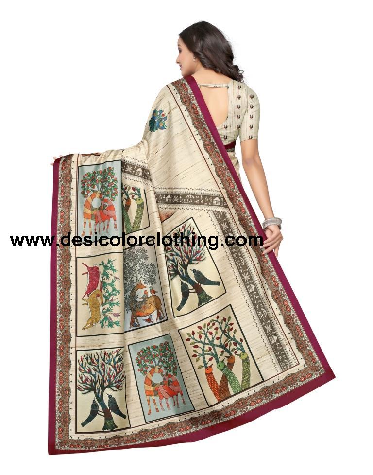 Cream Coloured Art Silk Digital Printed Casual saree