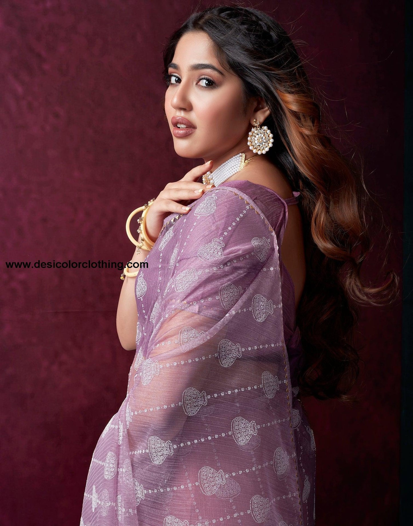 Opera Mauve Net Plain Saree