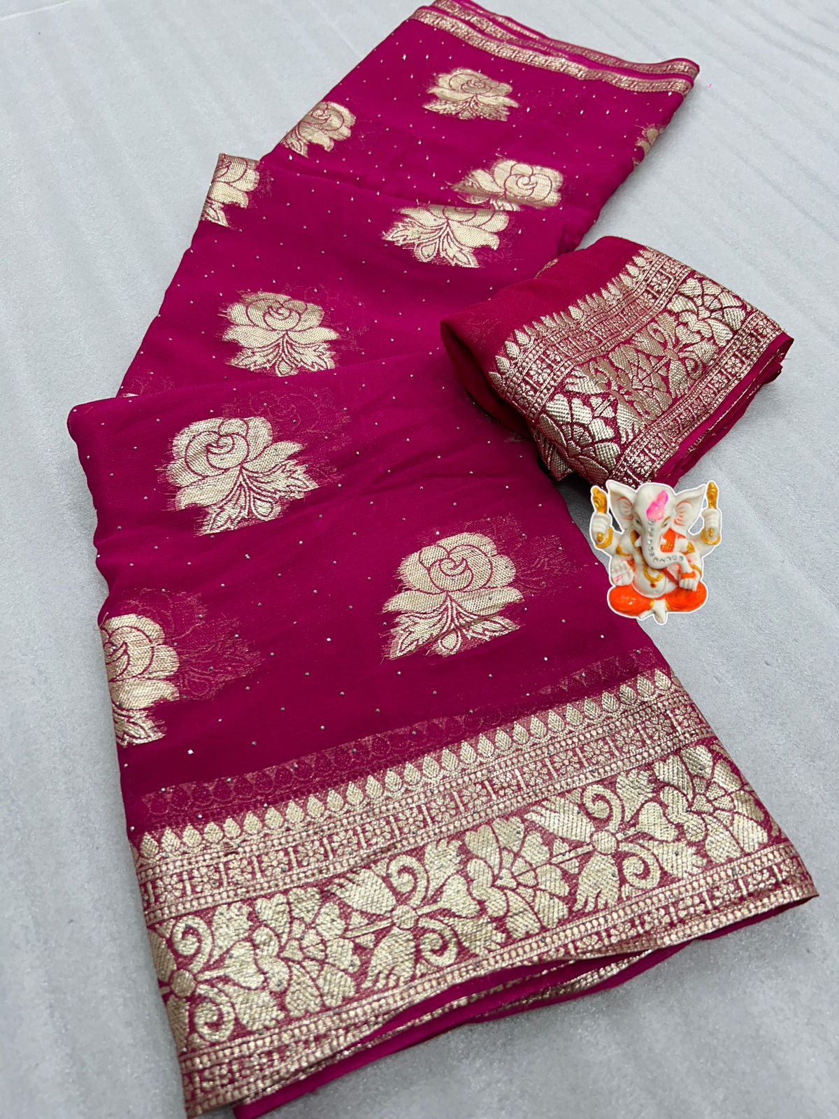 Product Image - Exquisite Blood Red Designer Saree with Viscose Zari Weaving and Diamond Work - Perfect Festive Wear