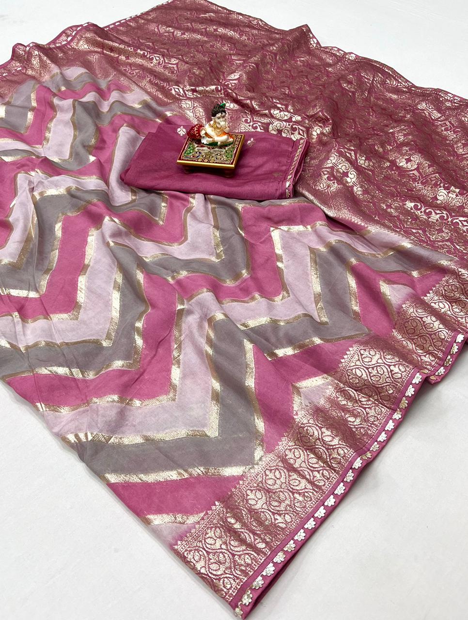 Product Image - Designer Saree with Rich Multi Zari Work & Muslin Silk Fabric