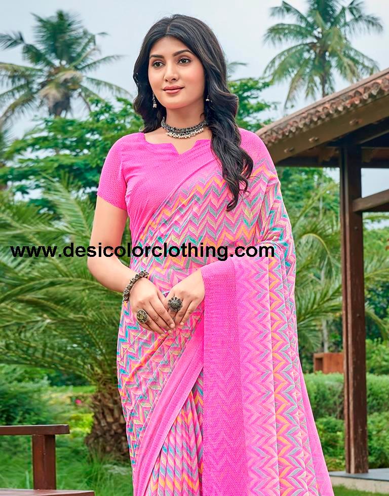 Pink Printed Saree