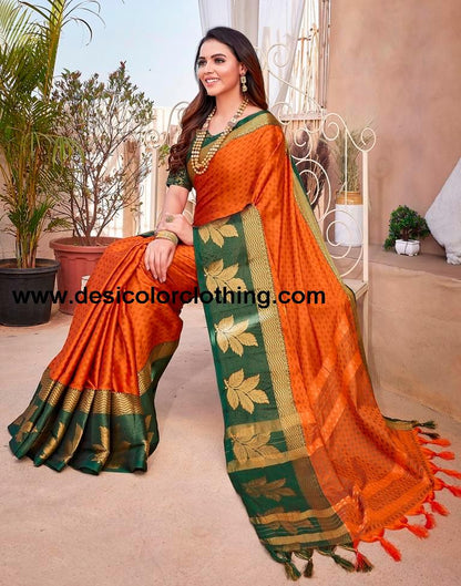 Orange Silk Woven Saree