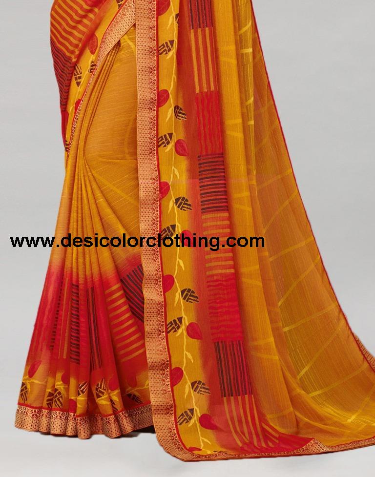 Turmeric Yellow Coloured Chiffon Printed Saree | SLV2206S942