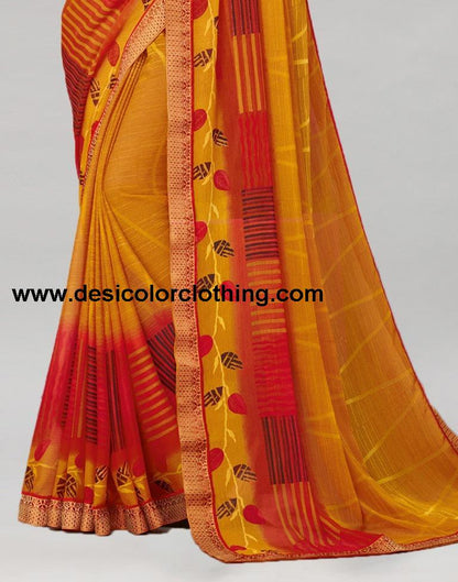 Turmeric Yellow Coloured Chiffon Printed Saree | SLV2206S942