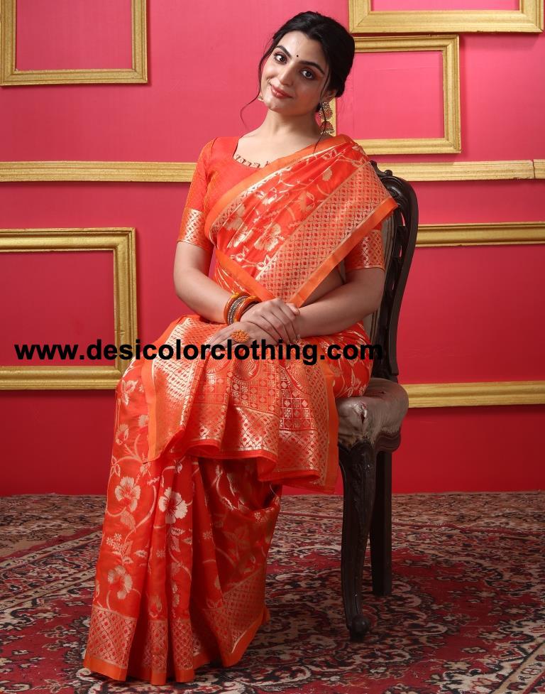 Orange Silk Plain Saree
